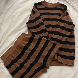 Striped Brown and Black Sweater Set